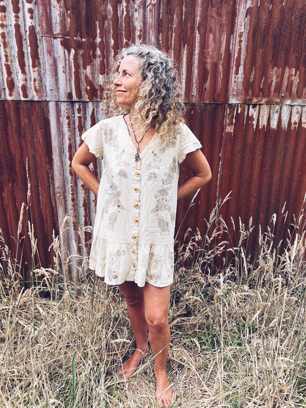 Short Gum Dress ~ Linen ~ L