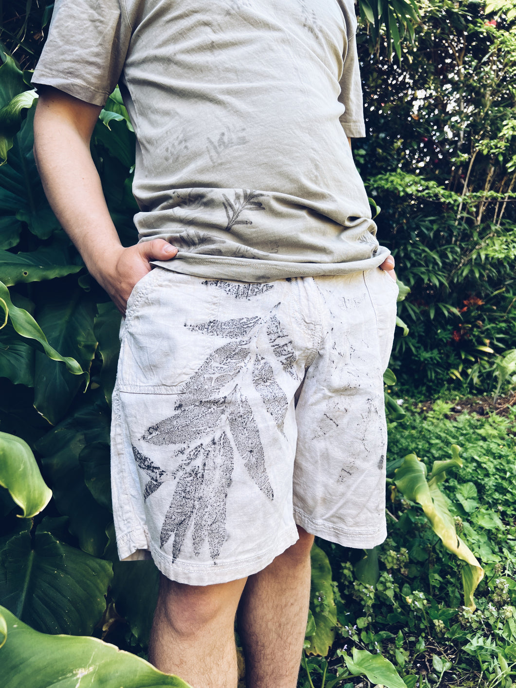 Mens Cream Shorts - Linen M/L