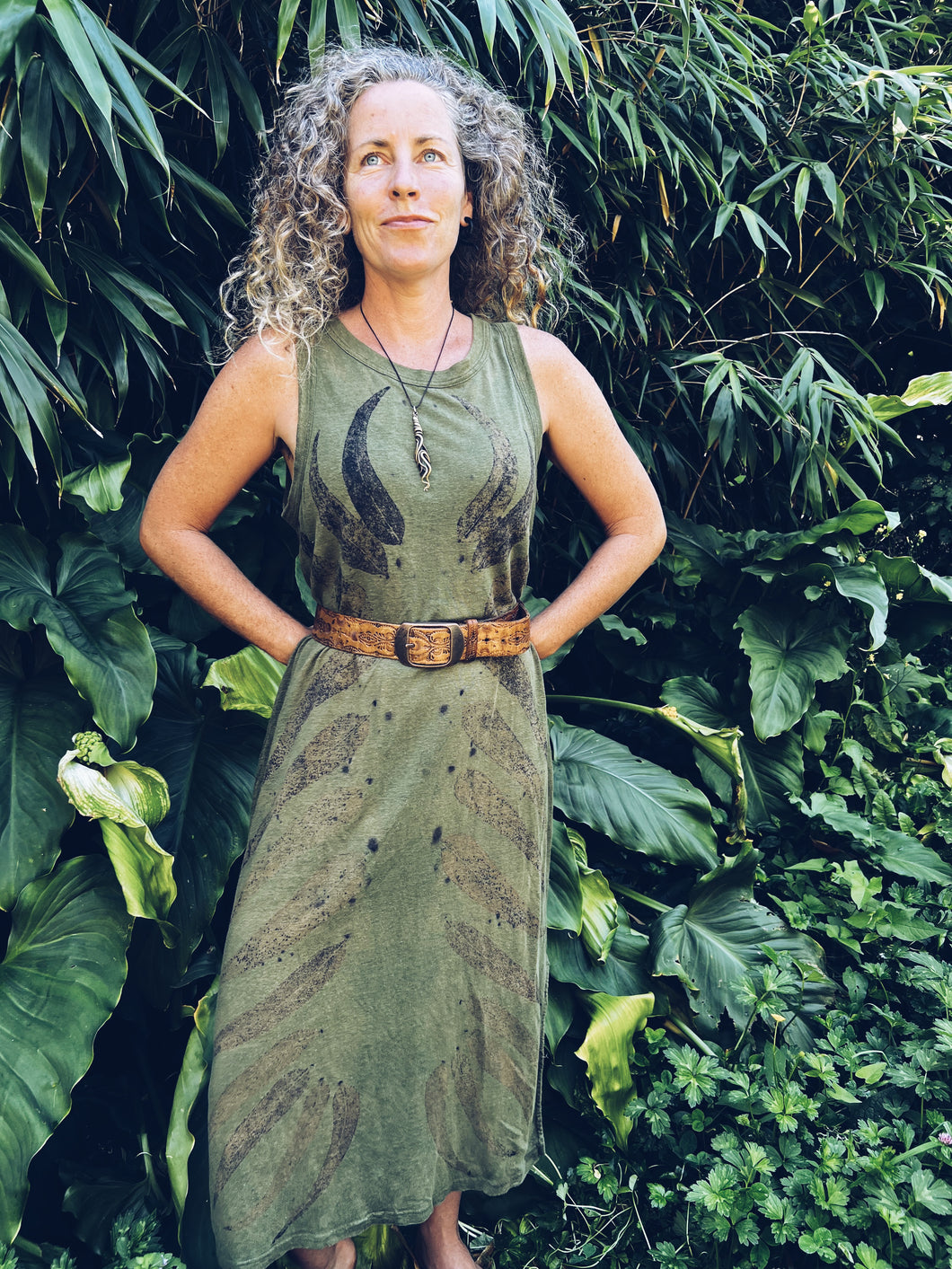 Khaki Eucalyptus dress ~ Linen ~ L/XL