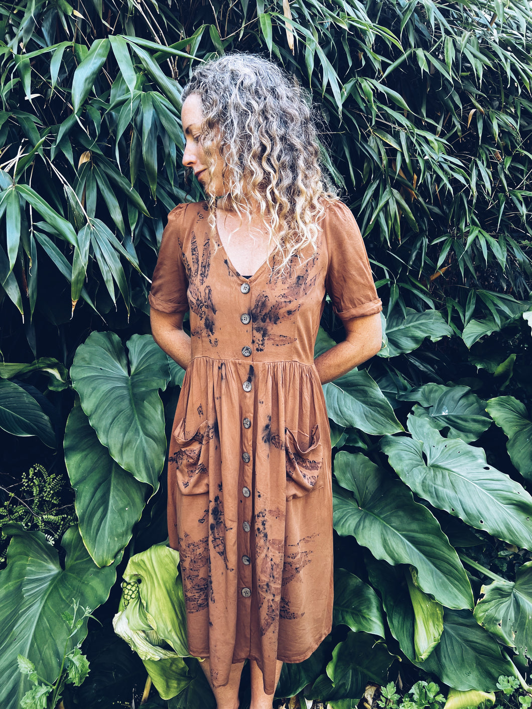 Brown Botanical dress ~ S/M