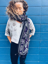 Load image into Gallery viewer, Handwoven Ikat thin Scarf  - Java - Purple - Homegrown Botanica
