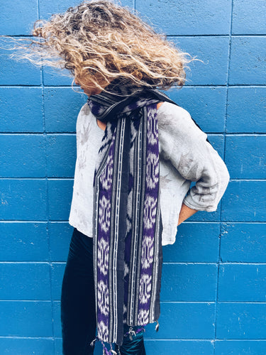 Handwoven Ikat thin Scarf  - Java - Purple - Homegrown Botanica